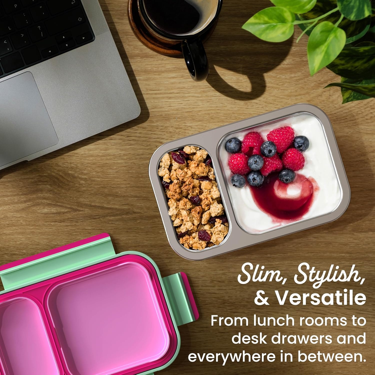 image:imageBentgo Stainless Steel Snack Box LeakProof 2 Compartments 2Cup Capacity Ideal for Kids 3 Teens amp Adults Durable Reusable LilacStrawberry