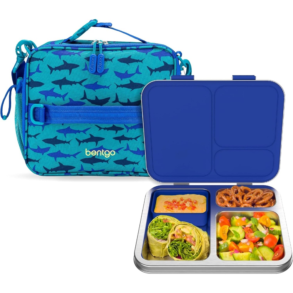 image:imageBentgo Kids Insulated Lunch Bag and Stainless Steel Lunch Box Set Sharks
