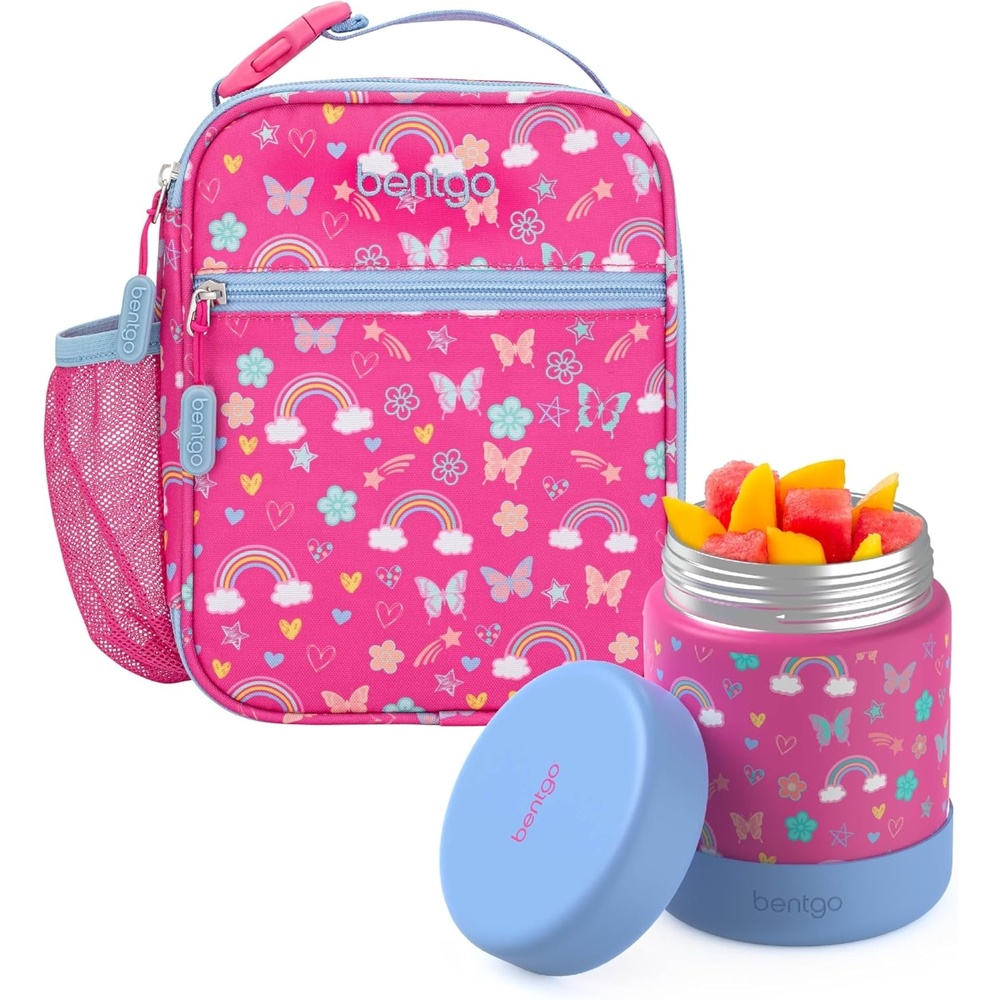 image:imageBentgo Kids Insulated Lunch Tote Set With Kids Stainless Steel Food Jar Rainbows amp Butterflies