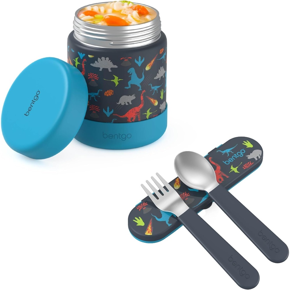image:imageBentgo Kids Stainless Steel Food Jar and Reusable Stainless Steel Utensils Set Dinosaur
