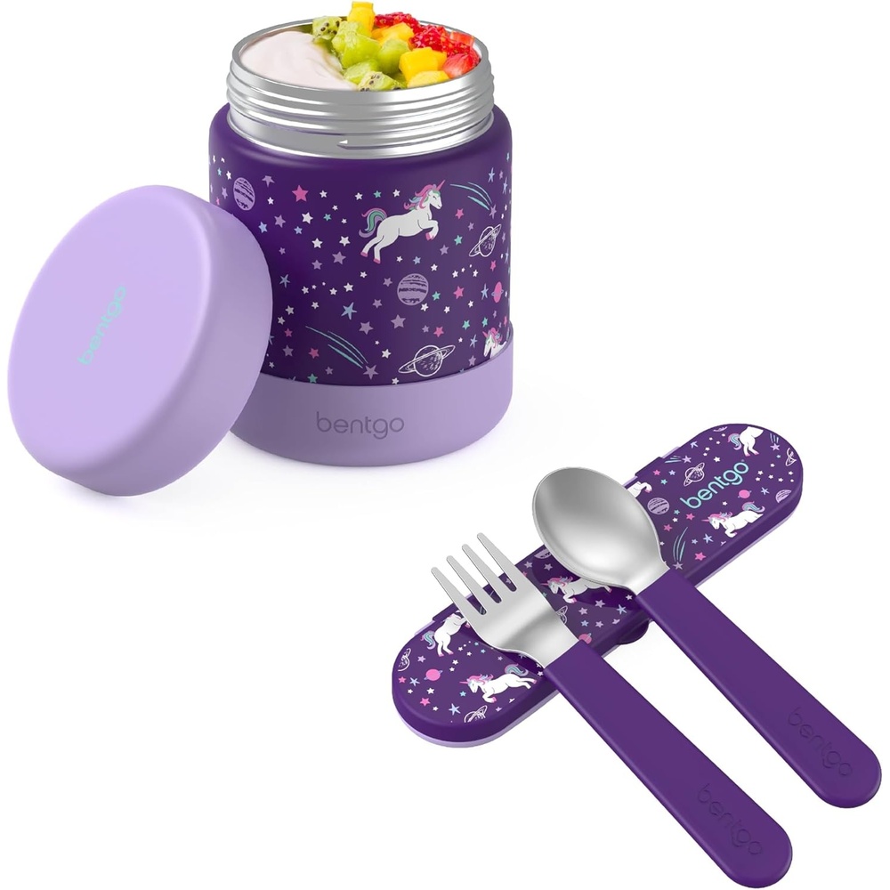 image:imageBentgo Kids Stainless Steel Food Jar and Reusable Stainless Steel Utensils Set Unicorn