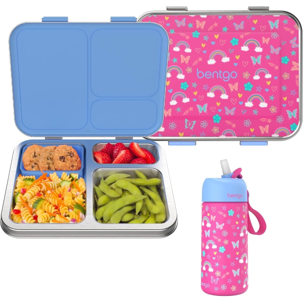 image:imageBentgo Kids Stainless Steel Lunch Box and Water Bottle Set Rainbows amp Butterflies