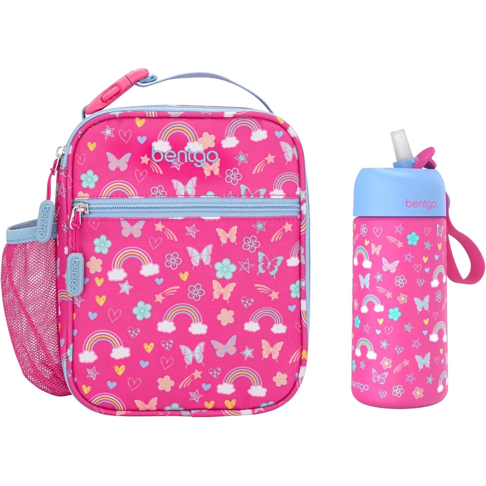 image:imageBentgo Prints Insulated Lunch Tote Set With Kids Stainless Steel Water Bottle Rainbows amp Butterflies