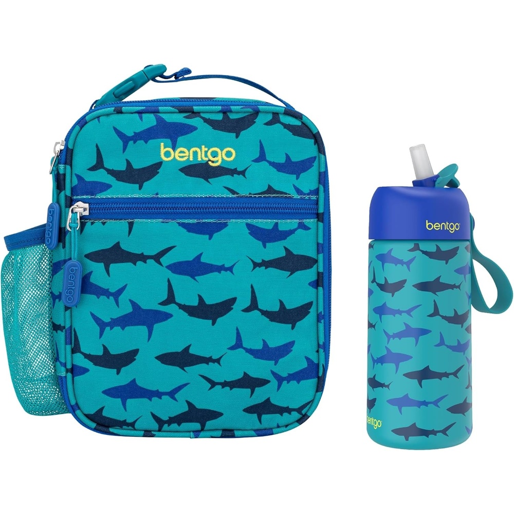 image:imageBentgo Prints Insulated Lunch Tote Set With Kids Stainless Steel Water Bottle Sharks