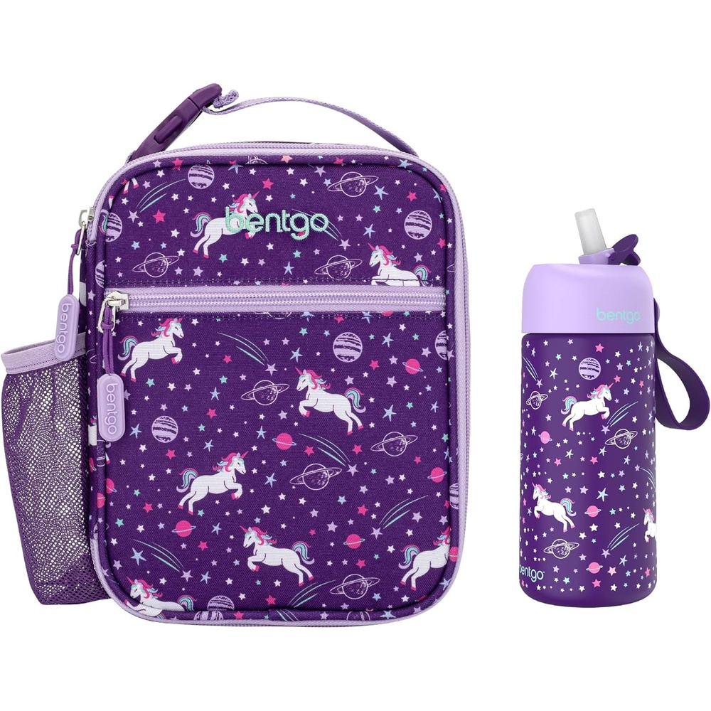 image:imageBentgo Prints Insulated Lunch Tote Set With Kids Stainless Steel Water Bottle Unicorn