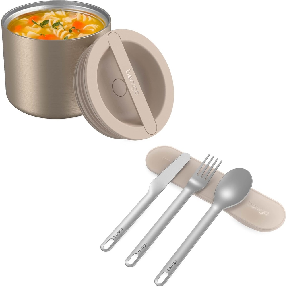 image:imageBentgo Stainless Steel Food Canister Gold and Stainless Steel Utensils Set Sand