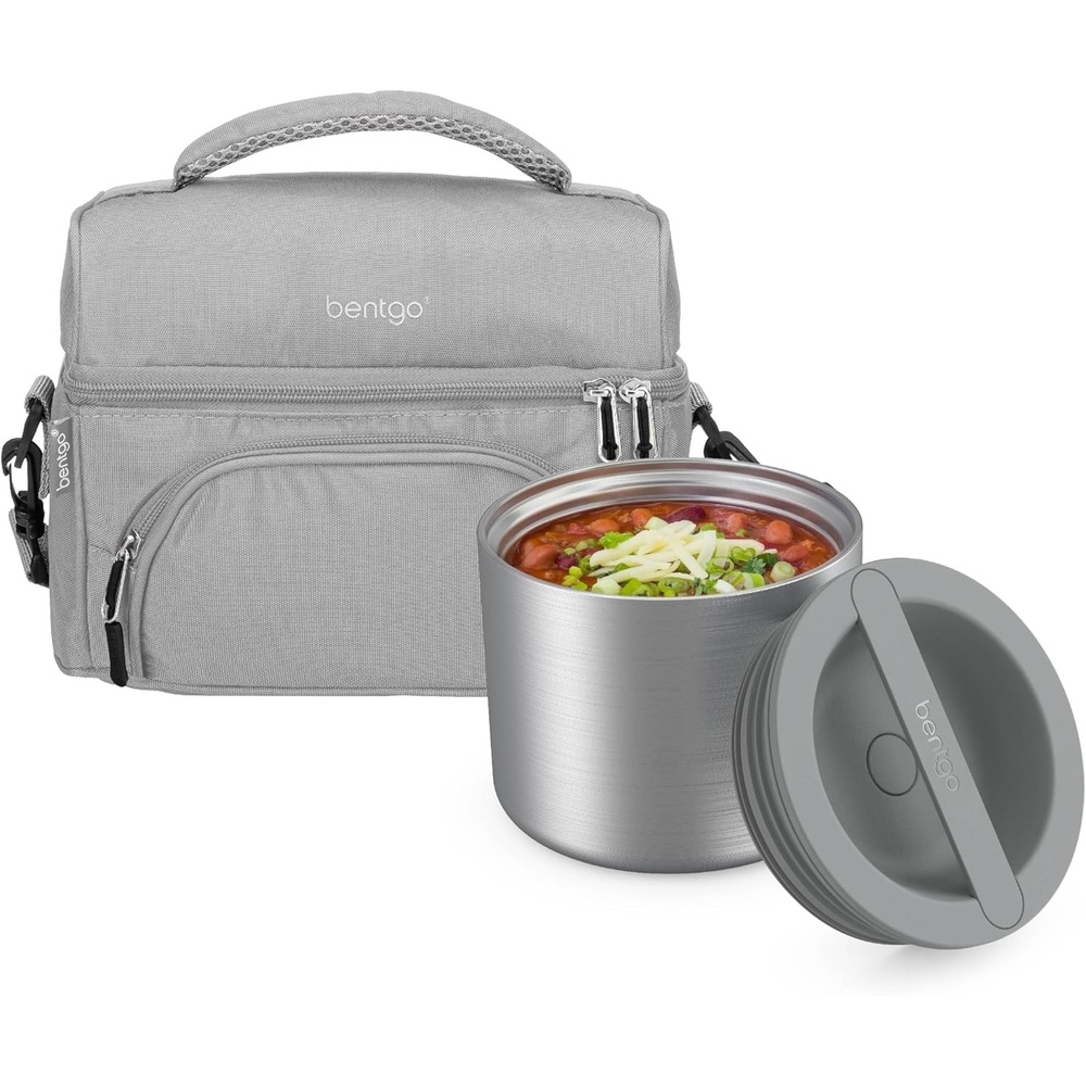 image:imageBentgo Stainless Steel Food Canister Steel and Deluxe Lunch Bag Set Gray