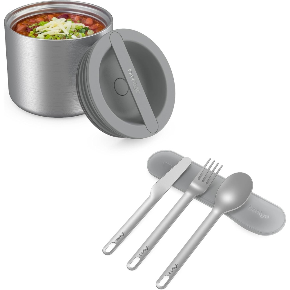 image:imageBentgo Stainless Steel Food Canister Steel and Stainless Steel Utensils Set Gray