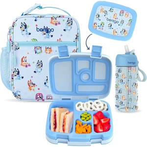 Bentgo + BLUEY 3-Piece Lunchtime Trio Set – Leak-Proof Kids Prints 5-Compartment Bento Lunch Box, Insulated Lightweight Tote Bag, & Durable Bite & Sip Water Bottle Bundle for Age 3+ (Hearts & Crafts)(Play Day)