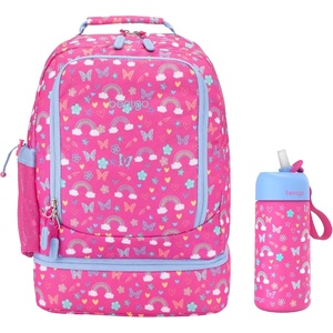 Bentgo 2-in-1 Backpack & Insulated Lunch Bag Set With Stainless Steel Water Bottle (Rainbows & Butterflies)