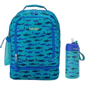 Bentgo 2-in-1 Backpack & Insulated Lunch Bag Set With Stainless Steel Water Bottle (Sharks)