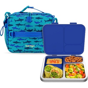 Bentgo Kids Insulated Lunch Bag and Stainless Steel Lunch Box Set (Sharks)