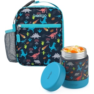 Bentgo Kids Insulated Lunch Tote Set With Kids Stainless Steel Food Jar (Dinosaur)