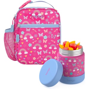 Bentgo Kids Insulated Lunch Tote Set With Kids Stainless Steel Food Jar (Rainbows & Butterflies)