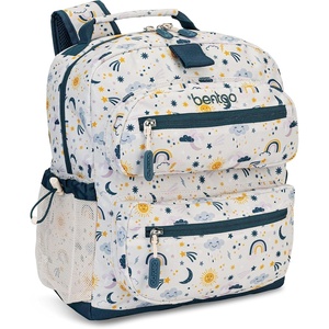 Bentgo Kids Print Backpack – Lightweight 14” Backpack for School, Travel & Daycare, Ideal for Ages 4+, Durable & Water-Resistant, Roomy Interior, & Loop for Lunch Bag (NEW Ballet & Bows)(Friendly Skies)