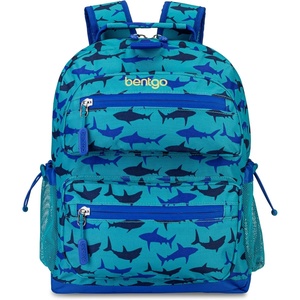 Bentgo Kids Print Backpack – Lightweight 14” Backpack for School, Travel & Daycare, Ideal for Ages 4+, Durable & Water-Resistant, Roomy Interior, & Loop for Lunch Bag (NEW Ballet & Bows)(Shark)