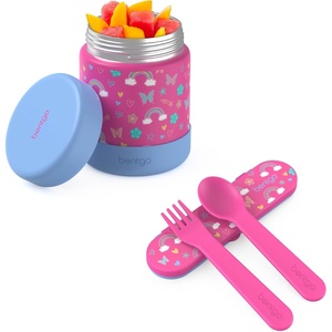 Bentgo Kids Stainless Steel Food Jar and Reusable Plastic Utensils Set (Rainbows & Butterflies)