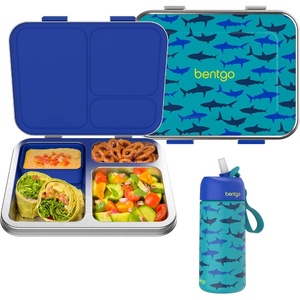 Bentgo Kids Stainless Steel Lunch Box and Water Bottle Set (Sharks)