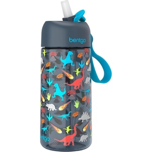 Bentgo Kids Water Bottle – Leak-Proof, Durable Tritan PFAS- & BPA-Free 15 fl oz, Kids/Toddlers Ages 3+ for School & Sports; Bite & Sip Spout, Carrying Handle, Dishwasher Safe (NEW Ballet & Bows)(Dinosaur)