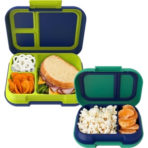 Bentgo Pop Lunch Box (Navy Blue/Chartreuse) Set With Kids Bento-Style Snack Box (Green/Navy)