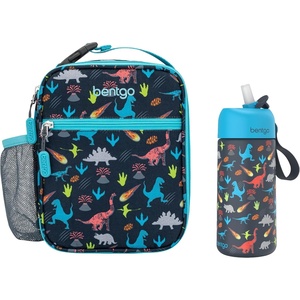 Bentgo Prints Insulated Lunch Tote Set With Kids Stainless Steel Water Bottle (Dinosaur)