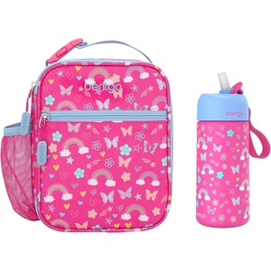 Bentgo Prints Insulated Lunch Tote Set With Kids Stainless Steel Water Bottle (Rainbows & Butterflies)