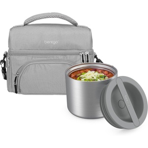 Bentgo Stainless Steel Food Canister (Steel) and Deluxe Lunch Bag Set (Gray)