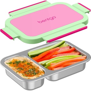 Bentgo Stainless Steel Snack Box – Leak-Proof, 2 Compartments, 2-Cup Capacity, Ideal for Kids 3+, Teens & Adults, Durable, Reusable (Lilac)(Strawberry)