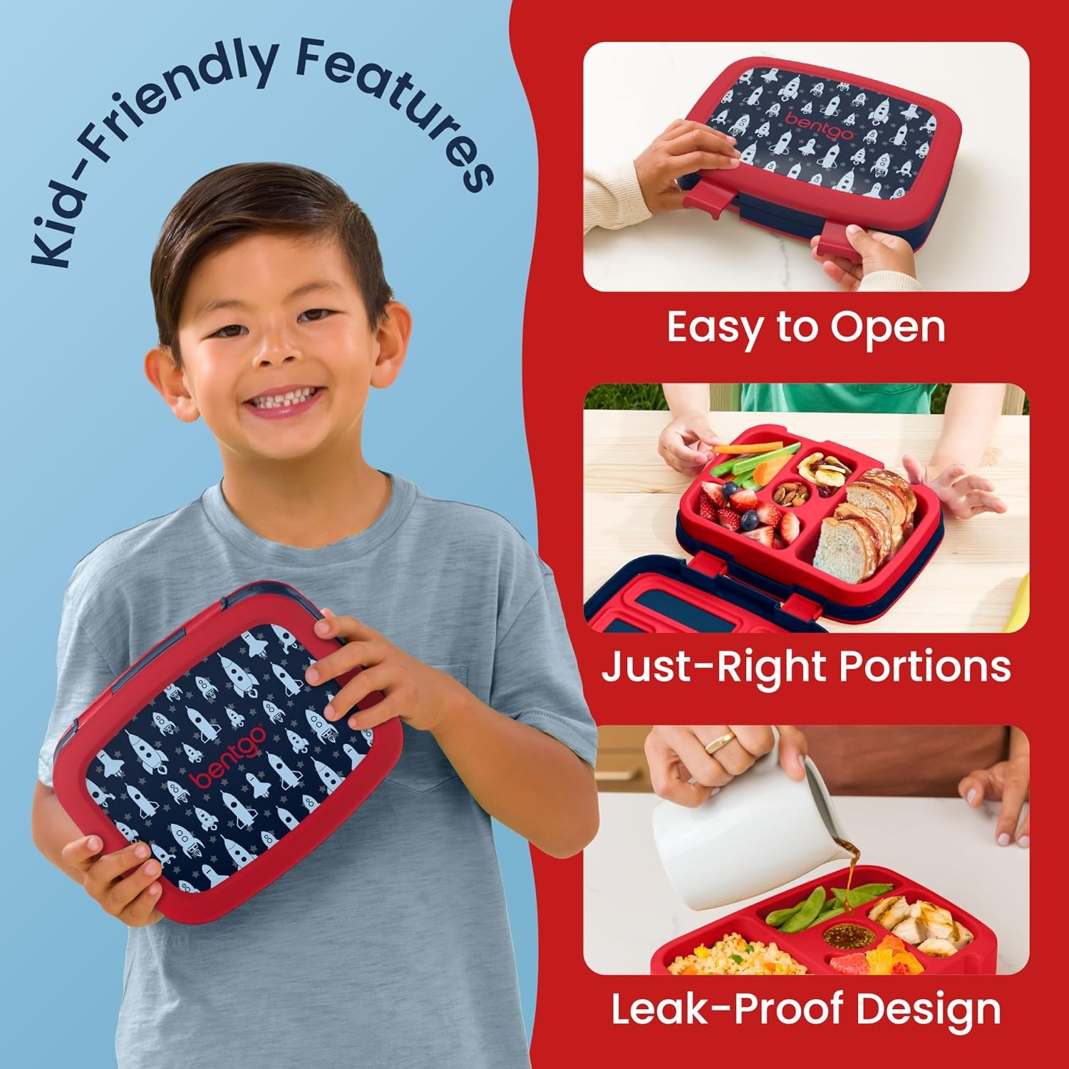 image:imageBentgo Kids Prints LeakProof 5Compartment BentoStyle Kids Lunch Box Ideal Portion Sizes for Ages 37 Durable DropProof Dishwasher Safe PFAS amp BPAFree Materials NEW Blooming FloralRocket