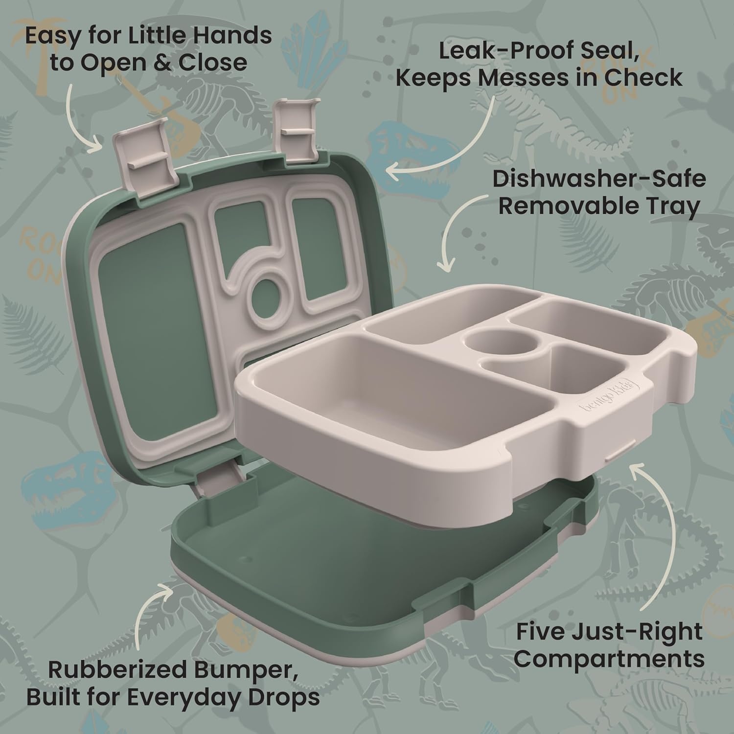 image:imageBentgo Kids Prints LeakProof 5Compartment BentoStyle Kids Lunch Box Ideal Portion Sizes for Ages 37 Durable DropProof Dishwasher Safe PFAS amp BPAFree Materials NEW Blooming FloralDino Fossils