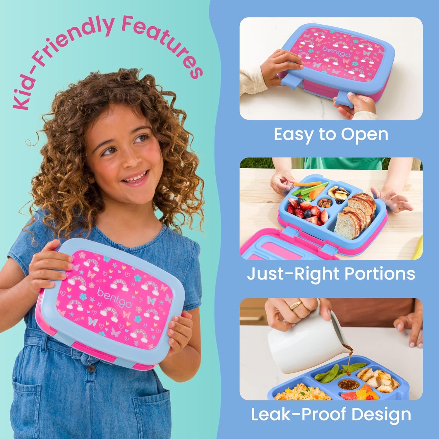 image:imageBentgo Kids Prints LeakProof 5Compartment BentoStyle Kids Lunch Box Ideal Portion Sizes for Ages 37 Durable DropProof Dishwasher Safe PFAS amp BPAFree Materials NEW Blooming FloralRainbows and Butterflies