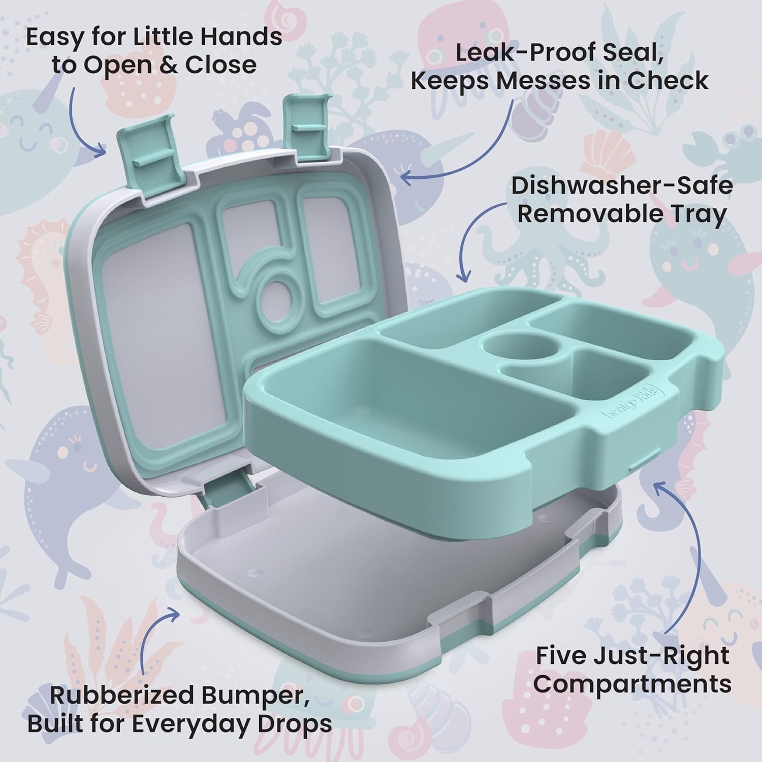 image:imageBentgo Kids Prints LeakProof 5Compartment BentoStyle Kids Lunch Box Ideal Portion Sizes for Ages 37 Durable DropProof Dishwasher Safe PFAS amp BPAFree Materials NEW Blooming FloralSea Life