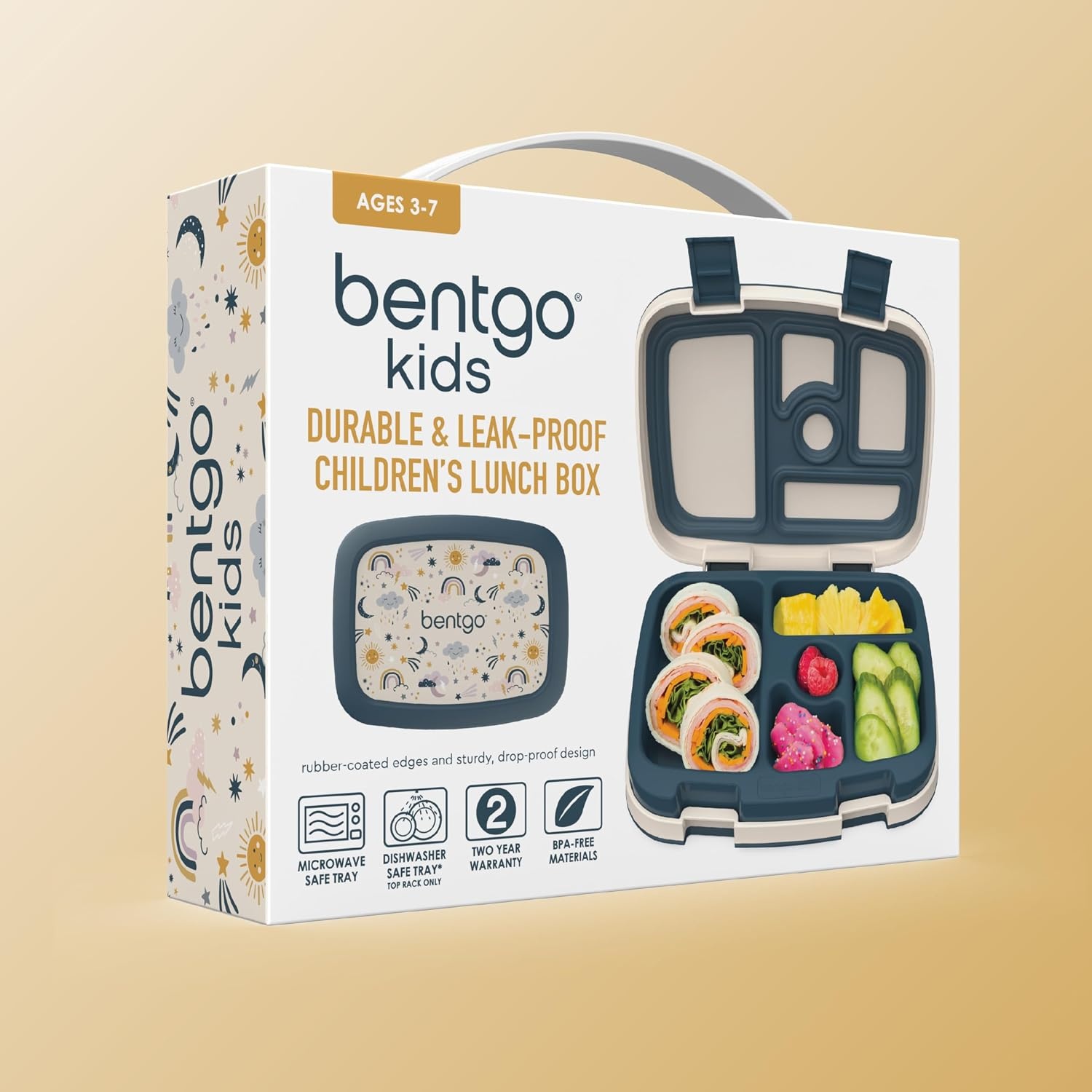 image:imageBentgo Kids Prints LeakProof 5Compartment BentoStyle Kids Lunch Box Ideal Portion Sizes for Ages 37 Durable DropProof Dishwasher Safe PFAS amp BPAFree Materials NEW Blooming FloralFriendly Skies