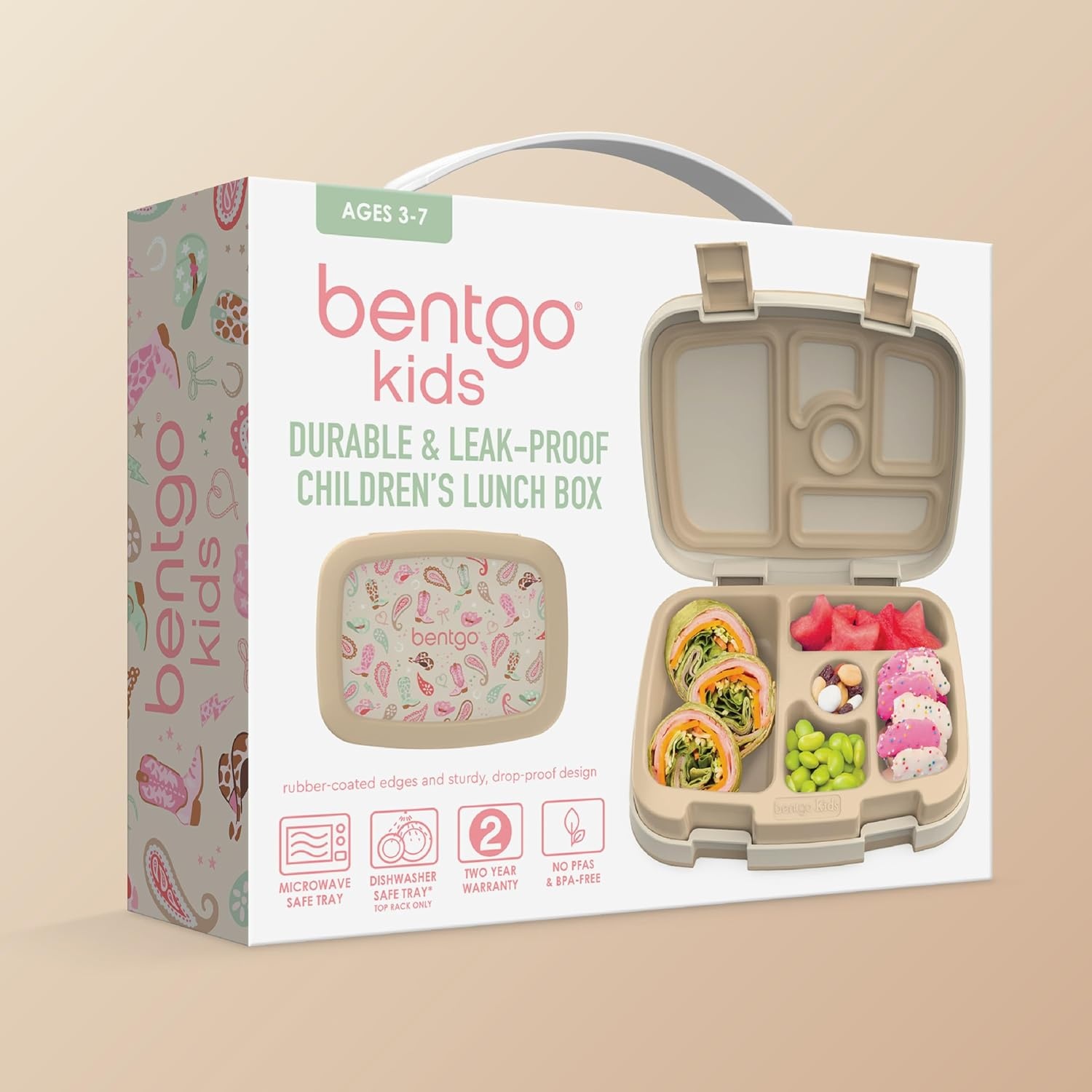 image:imageBentgo Kids Prints LeakProof 5Compartment BentoStyle Kids Lunch Box Ideal Portion Sizes for Ages 37 Durable DropProof Dishwasher Safe PFAS amp BPAFree Materials NEW Blooming FloralCowgirl Dreams
