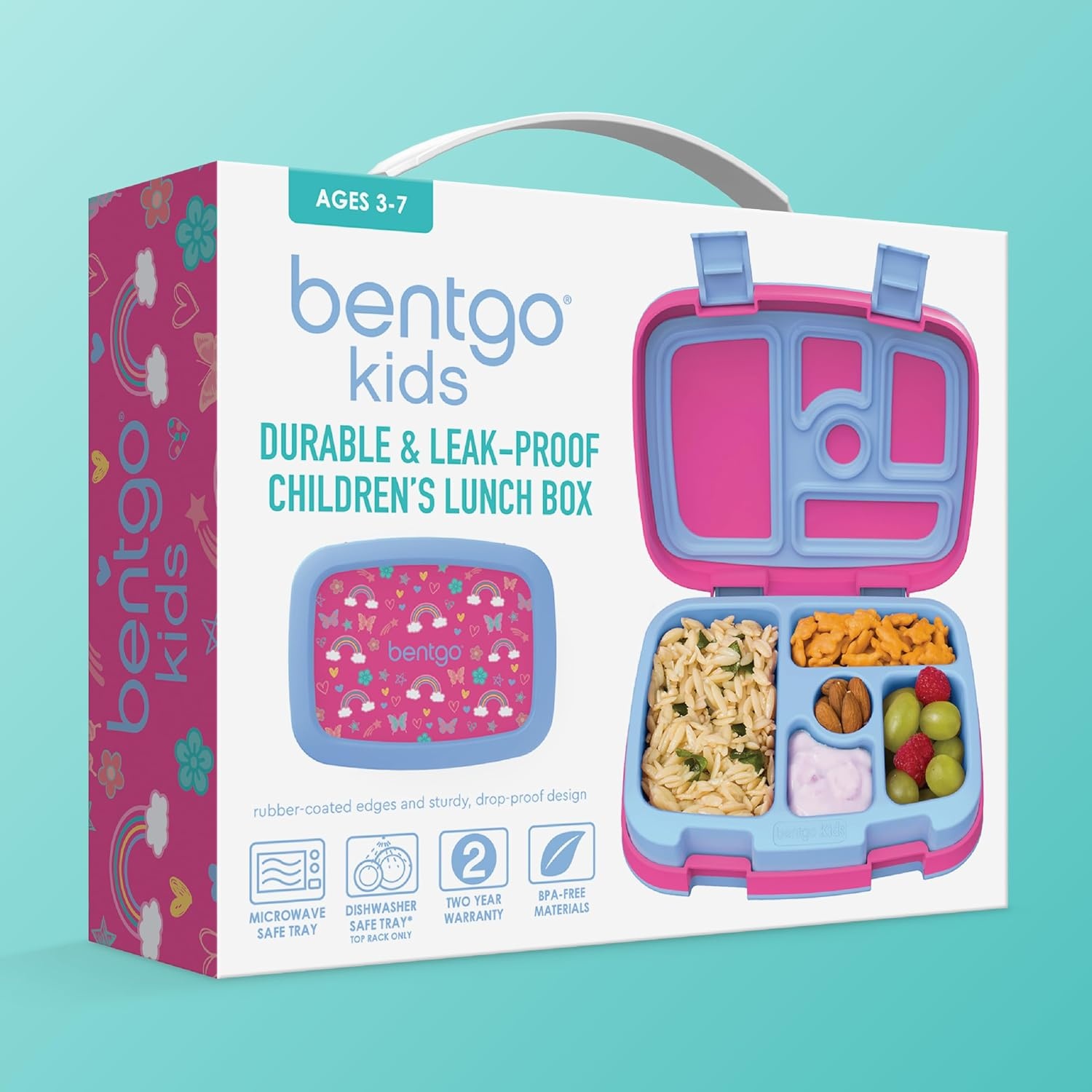 image:imageBentgo Kids Prints LeakProof 5Compartment BentoStyle Kids Lunch Box Ideal Portion Sizes for Ages 37 Durable DropProof Dishwasher Safe PFAS amp BPAFree Materials NEW Blooming FloralRainbows and Butterflies