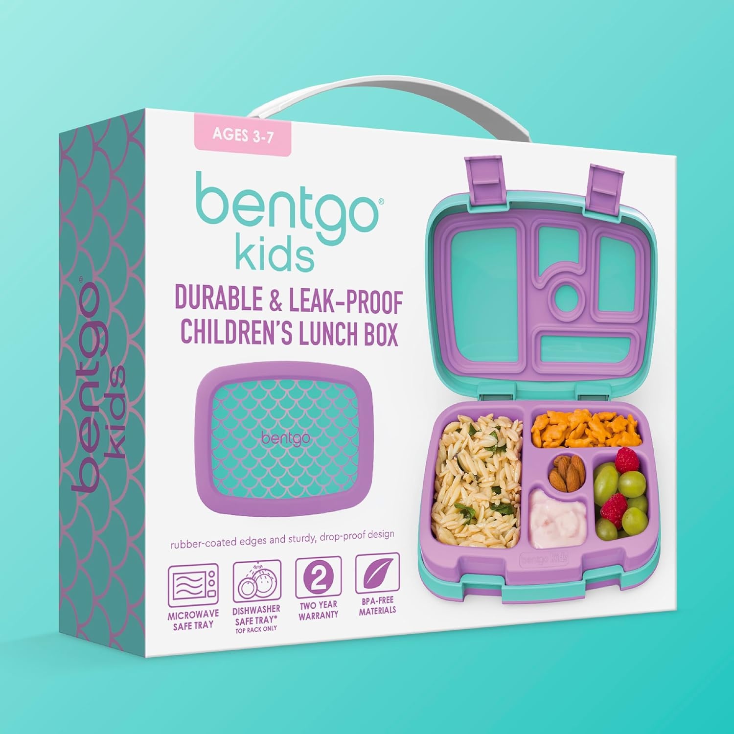 image:imageBentgo Kids Prints LeakProof 5Compartment BentoStyle Kids Lunch Box Ideal Portion Sizes for Ages 37 Durable DropProof Dishwasher Safe PFAS amp BPAFree Materials NEW Blooming FloralMermaid Scales