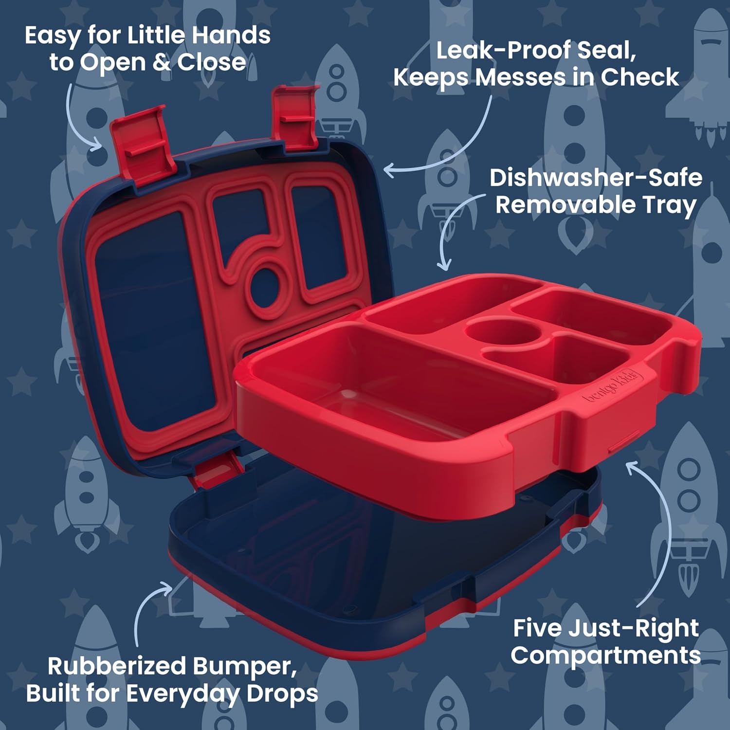 image:imageBentgo Kids Prints LeakProof 5Compartment BentoStyle Kids Lunch Box Ideal Portion Sizes for Ages 37 Durable DropProof Dishwasher Safe PFAS amp BPAFree Materials NEW Blooming FloralRocket