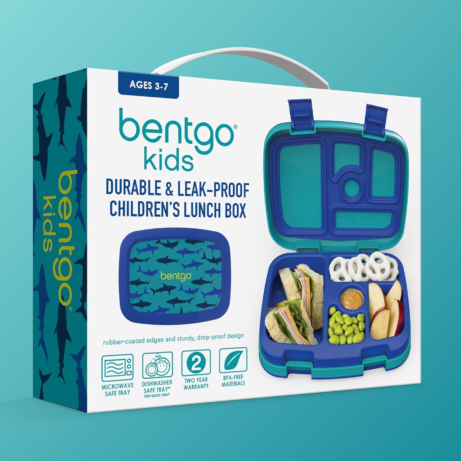 image:imageBentgo Kids Prints LeakProof 5Compartment BentoStyle Kids Lunch Box Ideal Portion Sizes for Ages 37 Durable DropProof Dishwasher Safe PFAS amp BPAFree Materials NEW Blooming FloralSharks