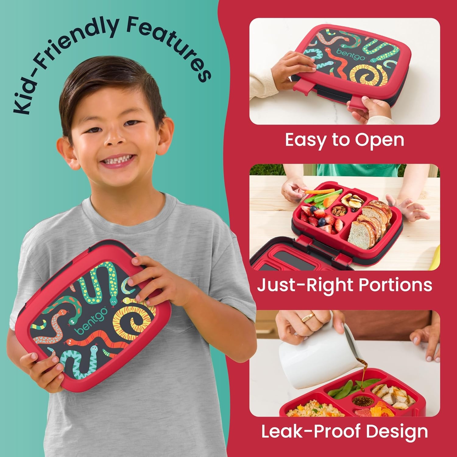 image:imageBentgo Kids Prints LeakProof 5Compartment BentoStyle Kids Lunch Box Ideal Portion Sizes for Ages 37 Durable DropProof Dishwasher Safe PFAS amp BPAFree Materials NEW Blooming FloralSssnakes