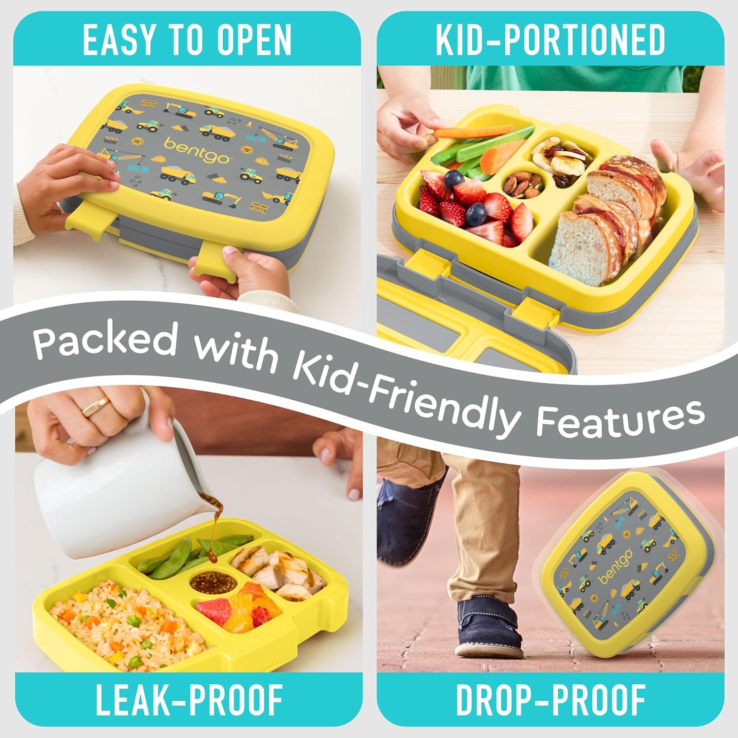 image:imageBentgo Kids Prints LeakProof 5Compartment BentoStyle Kids Lunch Box Ideal Portion Sizes for Ages 37 Durable DropProof Dishwasher Safe PFAS amp BPAFree Materials NEW Blooming FloralConstruction Trucks