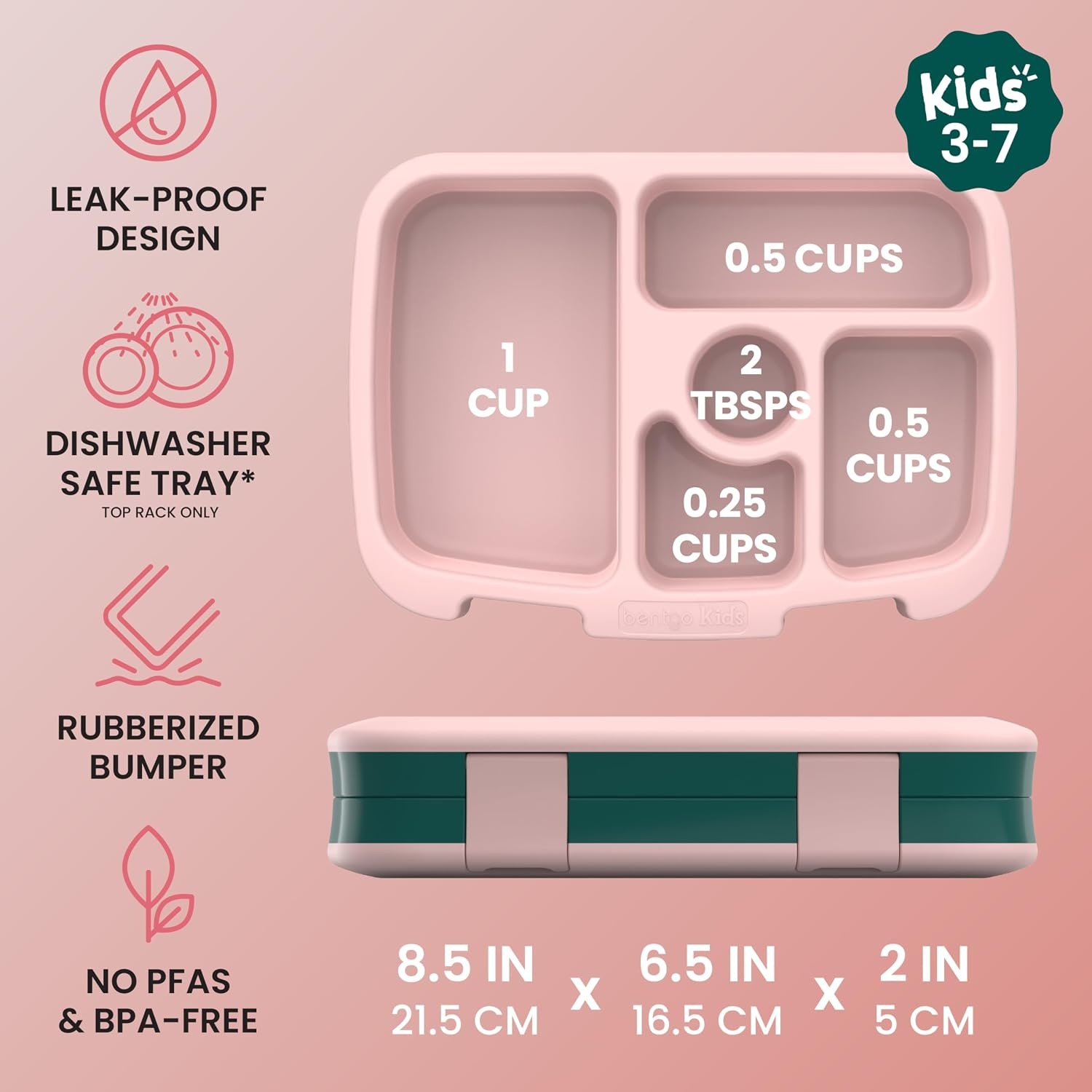 image:imageBentgo Kids Prints LeakProof 5Compartment BentoStyle Kids Lunch Box Ideal Portion Sizes for Ages 37 Durable DropProof Dishwasher Safe PFAS amp BPAFree Materials NEW Blooming FloralGreen Rainbow
