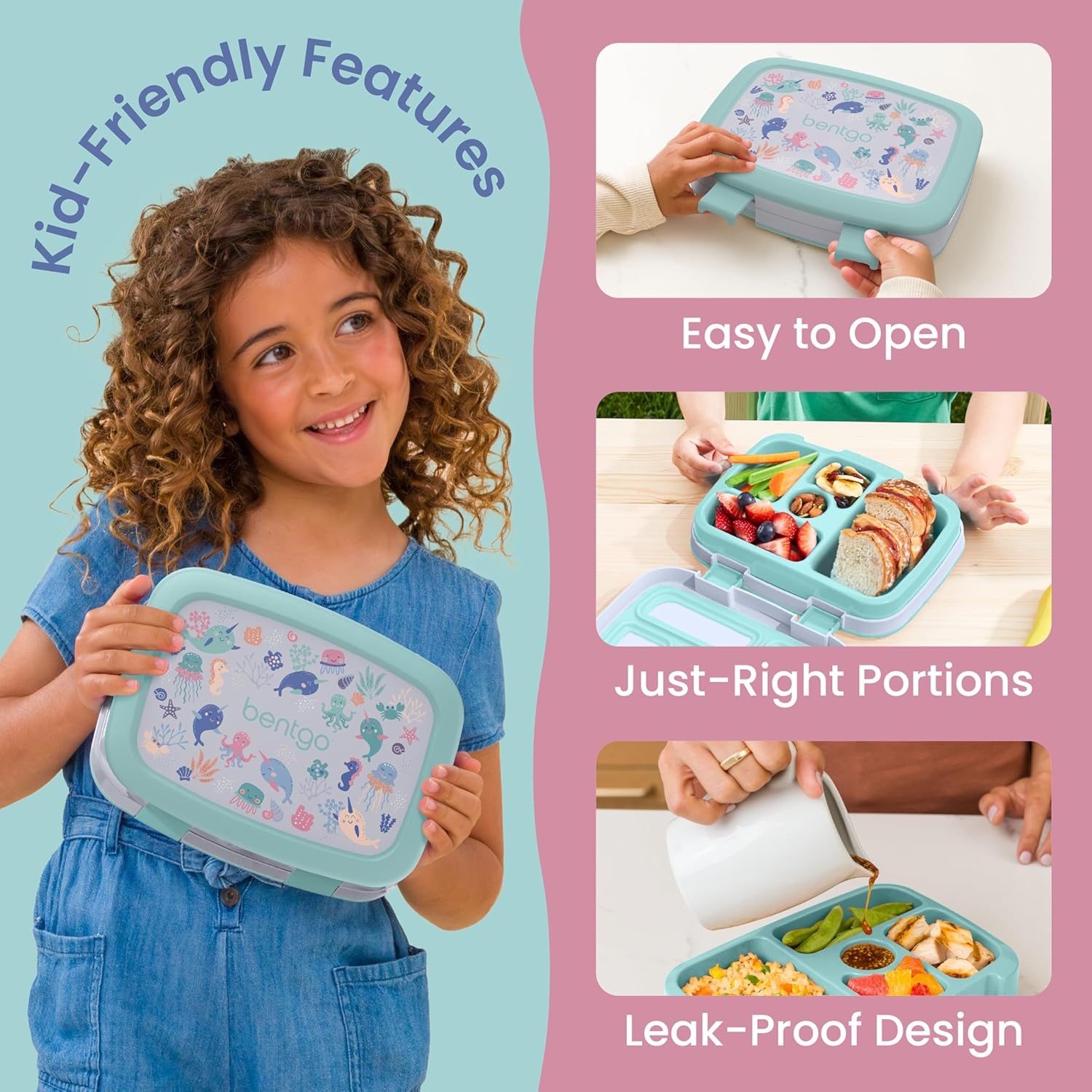 image:imageBentgo Kids Prints LeakProof 5Compartment BentoStyle Kids Lunch Box Ideal Portion Sizes for Ages 37 Durable DropProof Dishwasher Safe PFAS amp BPAFree Materials NEW Blooming FloralSea Life