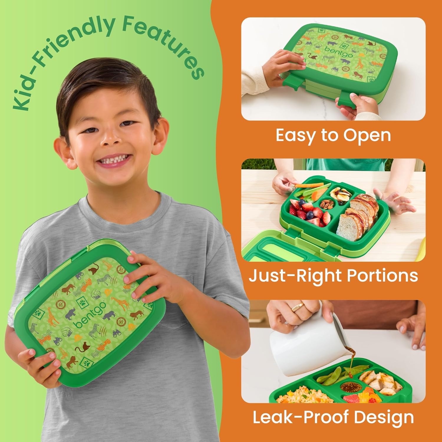 image:imageBentgo Kids Prints LeakProof 5Compartment BentoStyle Kids Lunch Box Ideal Portion Sizes for Ages 37 Durable DropProof Dishwasher Safe PFAS amp BPAFree Materials NEW Blooming FloralSafari