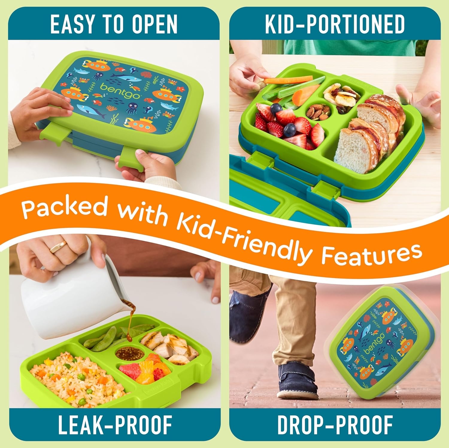 image:imageBentgo Kids Prints LeakProof 5Compartment BentoStyle Kids Lunch Box Ideal Portion Sizes for Ages 37 Durable DropProof Dishwasher Safe PFAS amp BPAFree Materials NEW Blooming FloralSubmarine