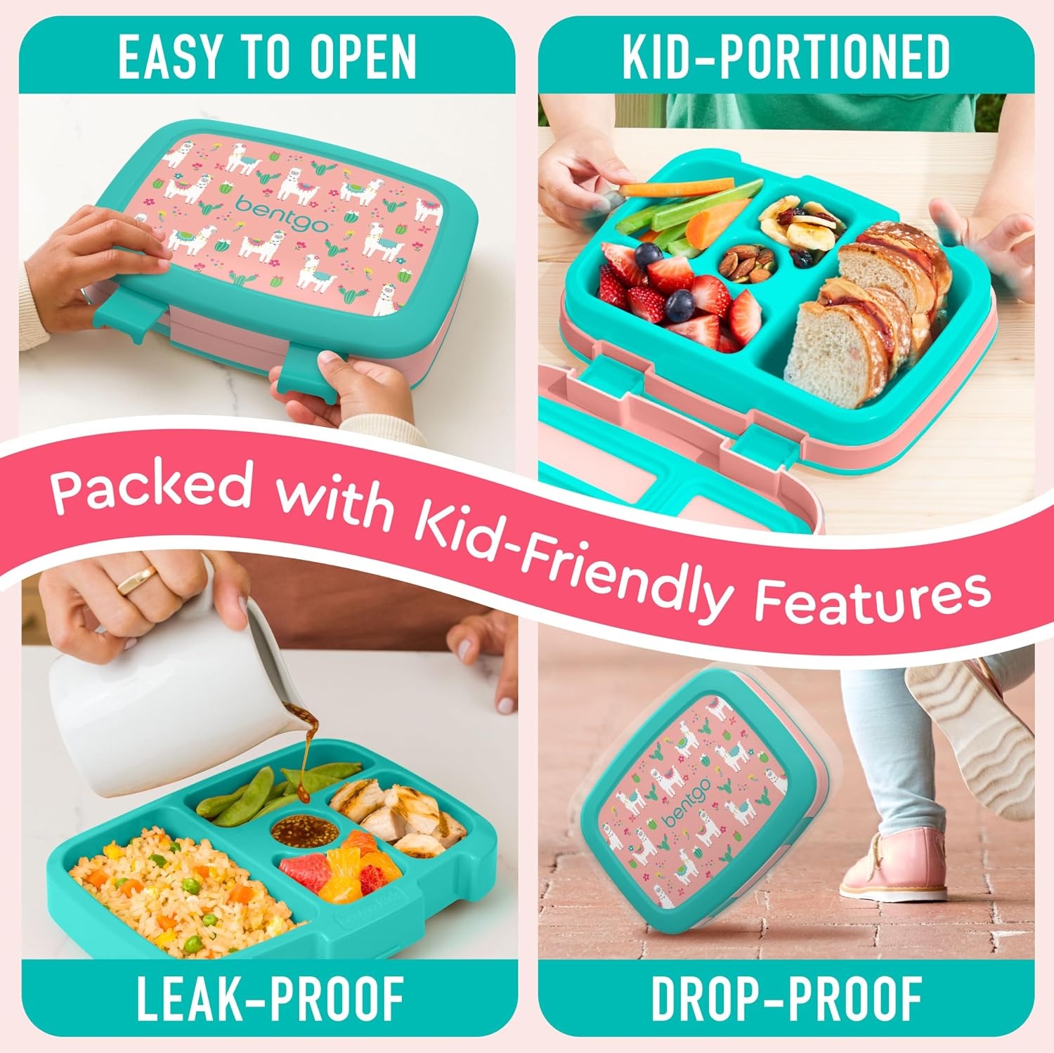 image:imageBentgo Kids Prints LeakProof 5Compartment BentoStyle Kids Lunch Box Ideal Portion Sizes for Ages 37 Durable DropProof Dishwasher Safe PFAS amp BPAFree Materials NEW Blooming FloralLlamas