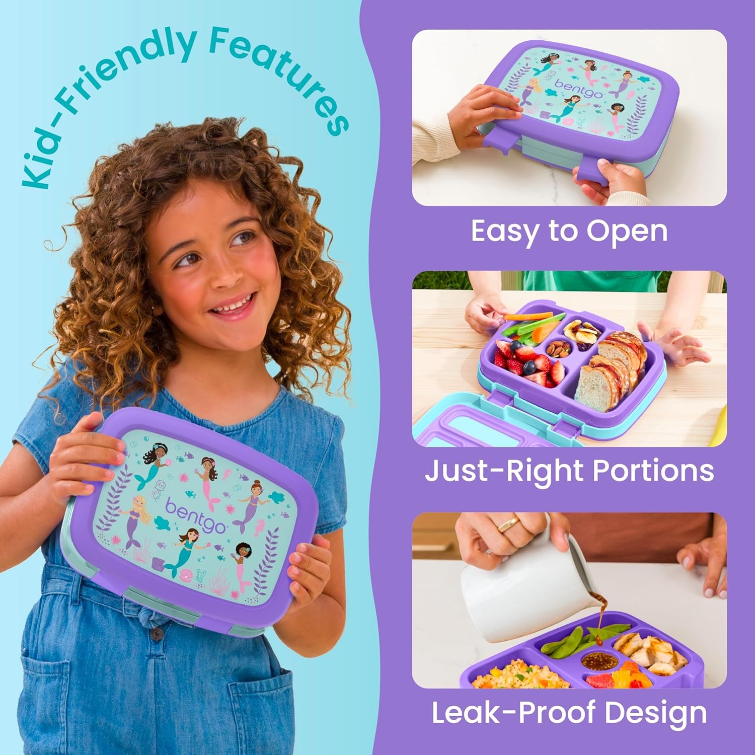 image:imageBentgo Kids Prints LeakProof 5Compartment BentoStyle Kids Lunch Box Ideal Portion Sizes for Ages 37 Durable DropProof Dishwasher Safe PFAS amp BPAFree Materials NEW Blooming FloralMermaids in the Sea