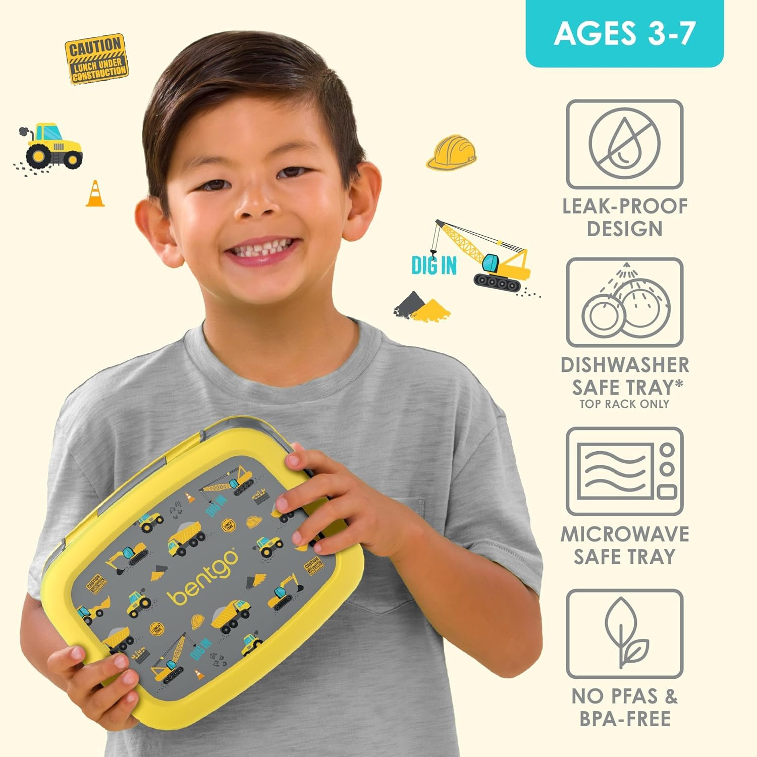 image:imageBentgo Kids Prints LeakProof 5Compartment BentoStyle Kids Lunch Box Ideal Portion Sizes for Ages 37 Durable DropProof Dishwasher Safe PFAS amp BPAFree Materials NEW Blooming FloralConstruction Trucks