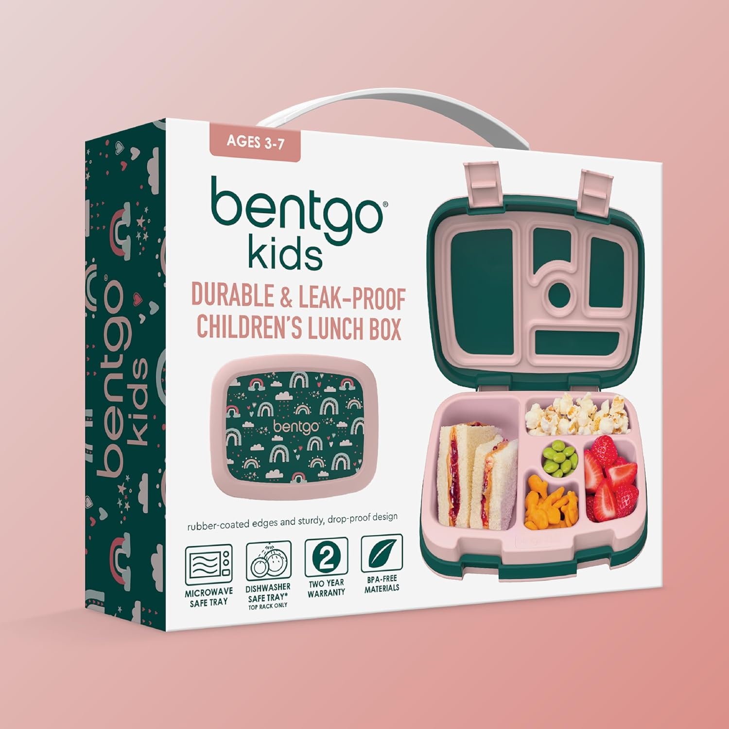 image:imageBentgo Kids Prints LeakProof 5Compartment BentoStyle Kids Lunch Box Ideal Portion Sizes for Ages 37 Durable DropProof Dishwasher Safe PFAS amp BPAFree Materials NEW Blooming FloralGreen Rainbow