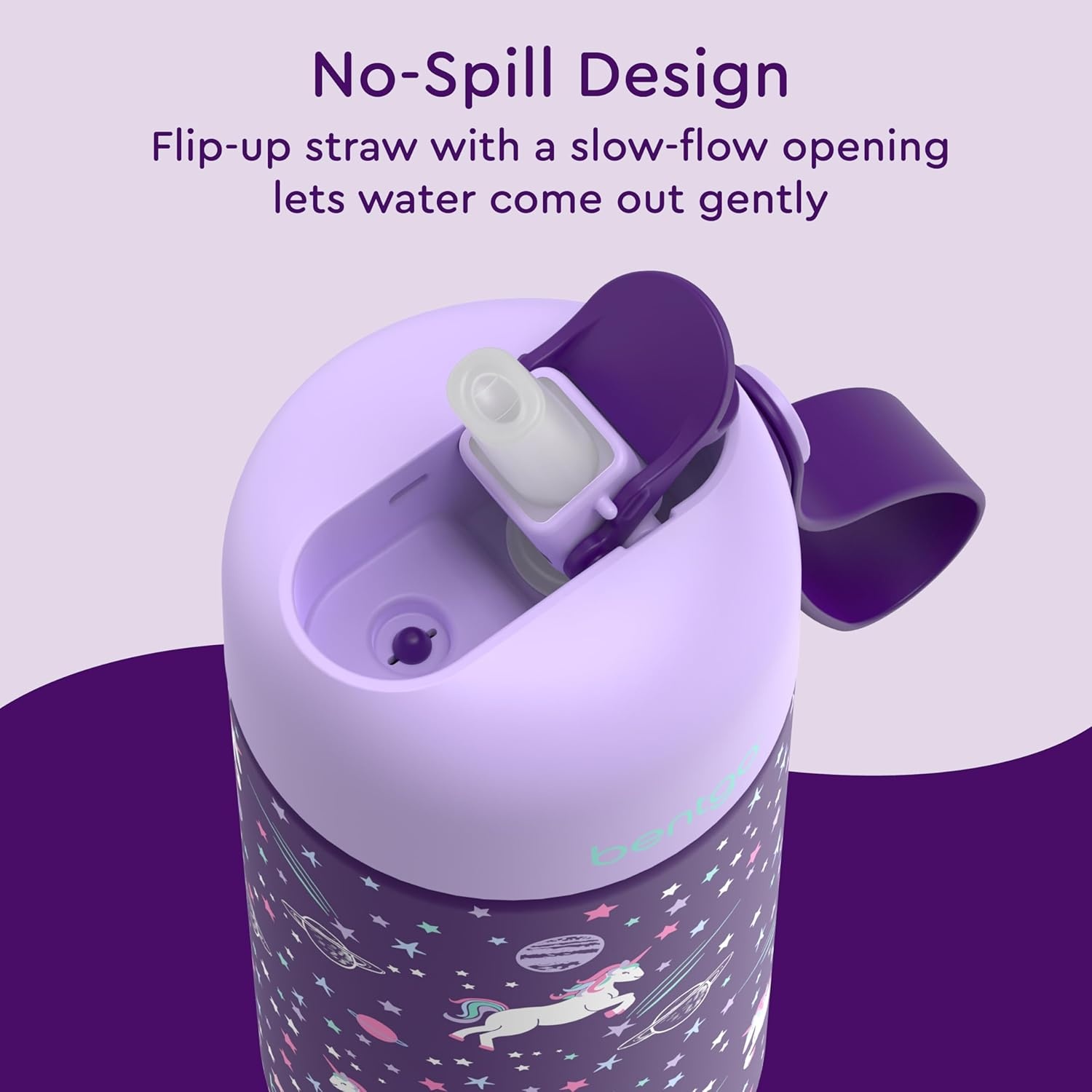 image:imageBentgo Kids Stainless Steel Water Bottle and Replacement Straws Set Unicorn