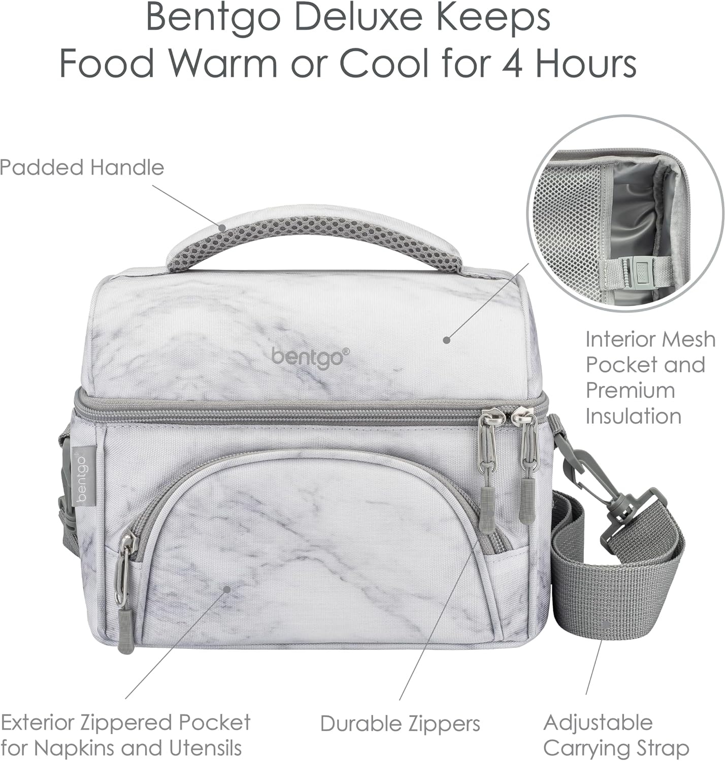 image:imageBentgo Modern Lunch Box White Set With Deluxe Insulated Lunch Bag White Marble